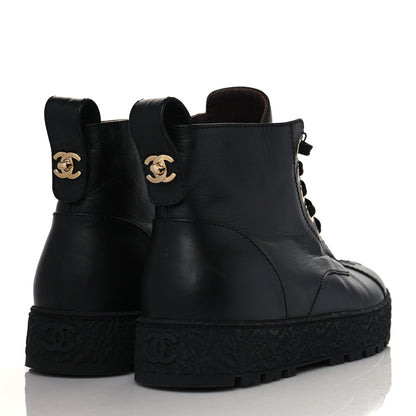 Chanel Calfskin Lace Up Cap Toe CC Boots 39.5 Black 4 of 9