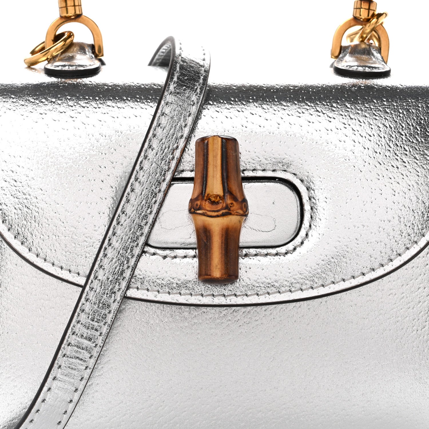 Gucci Metallic Calfskin Mini Bamboo 1947 Top Handle Bag Silver 8 of 11