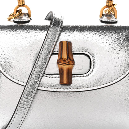 Gucci Metallic Calfskin Mini Bamboo 1947 Top Handle Bag Silver 8 of 11