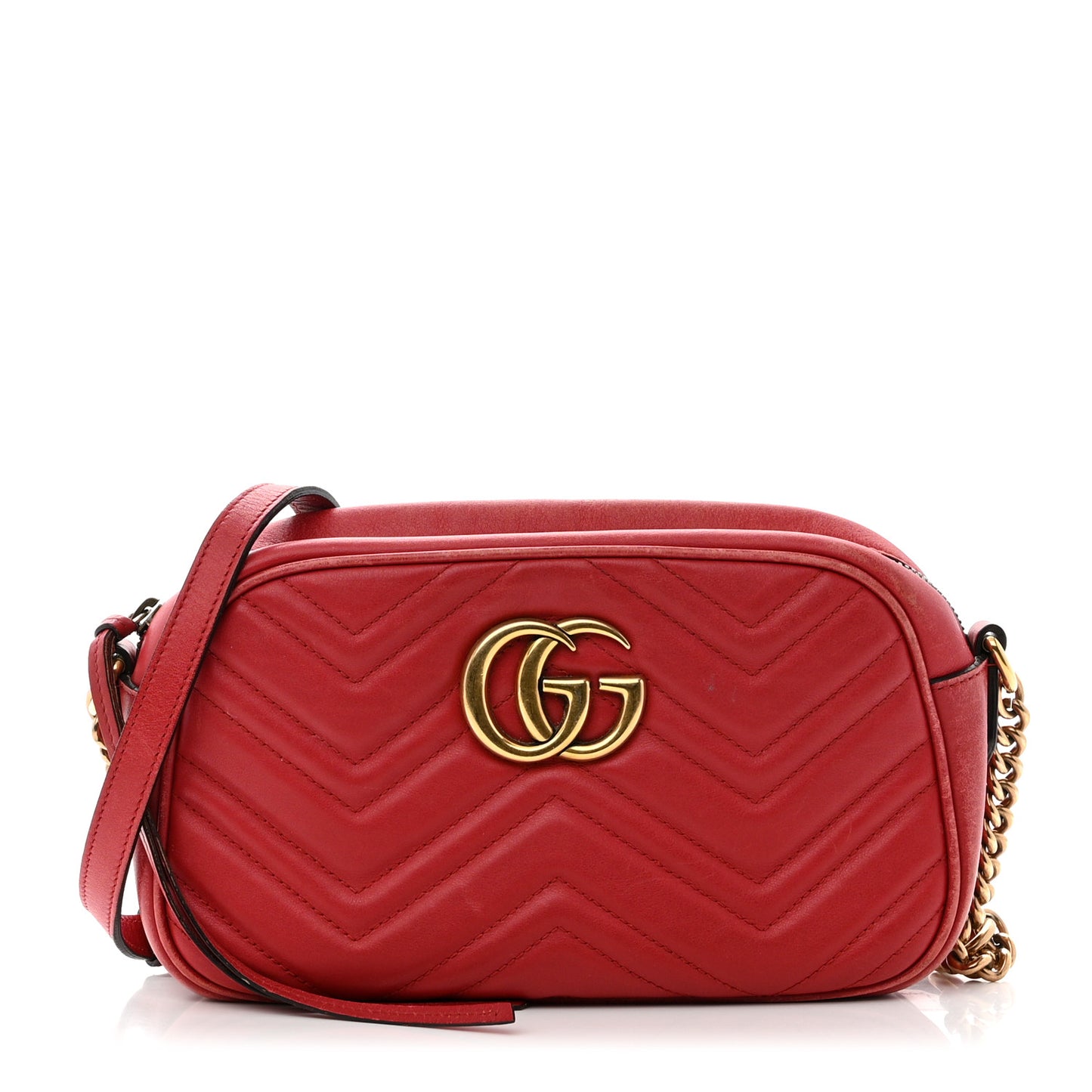 Calfskin Matelasse Small GG Marmont Chain Shoulder Bag Hibiscus Red