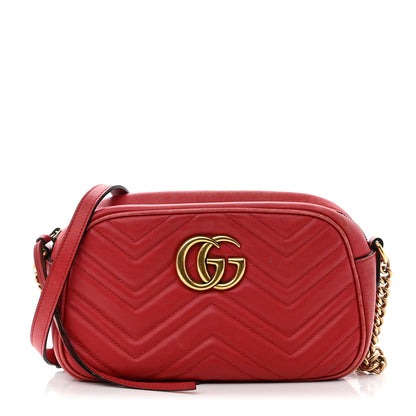 Gucci Calfskin Matelasse Small GG Marmont Chain Shoulder Bag Hibiscus Red 1 of 12