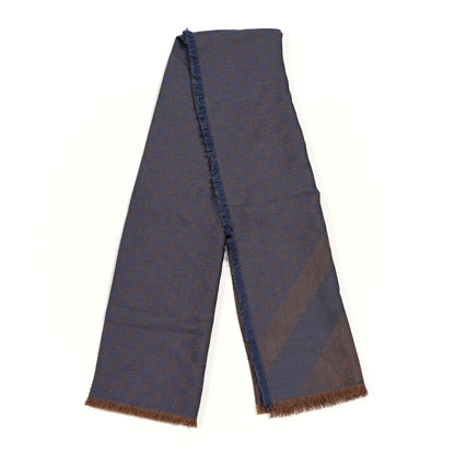 Gucci Wool Silk Monogram GGWeb Fringe Shawl Taupe Sky Blue 2 of 5