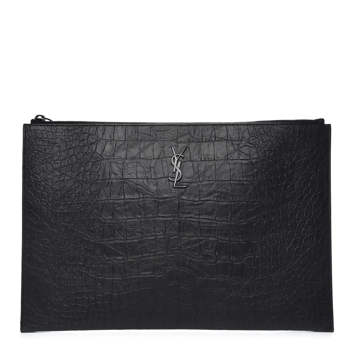 Calfskin Crocodile Embossed Monogram Document Holder Black