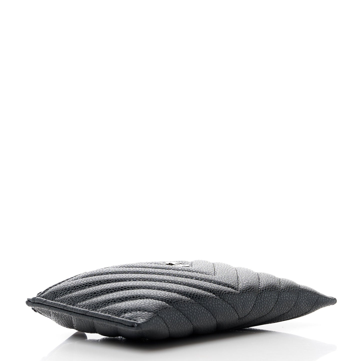 Caviar Chevron Quilted Zip Pouch Black