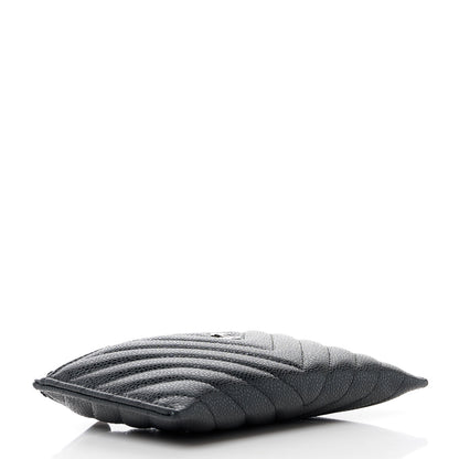 Chanel Caviar Chevron Quilted Zip Pouch Black 4 of 10