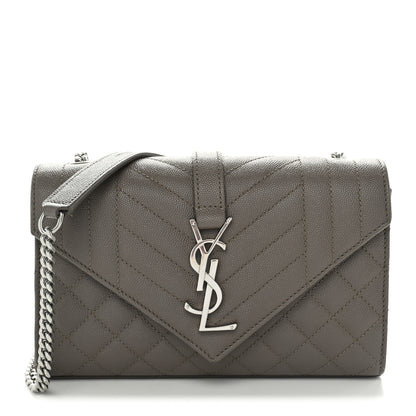 Saint Laurent Grain De Poudre Textured Mixed Matelasse Triquilt Small Monogram Satchel Taupe 1 of 10