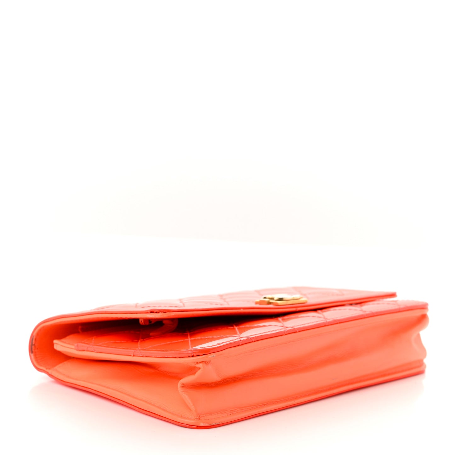 Patent Calfskin Quilted Boy Wallet On Chain WOC Orange