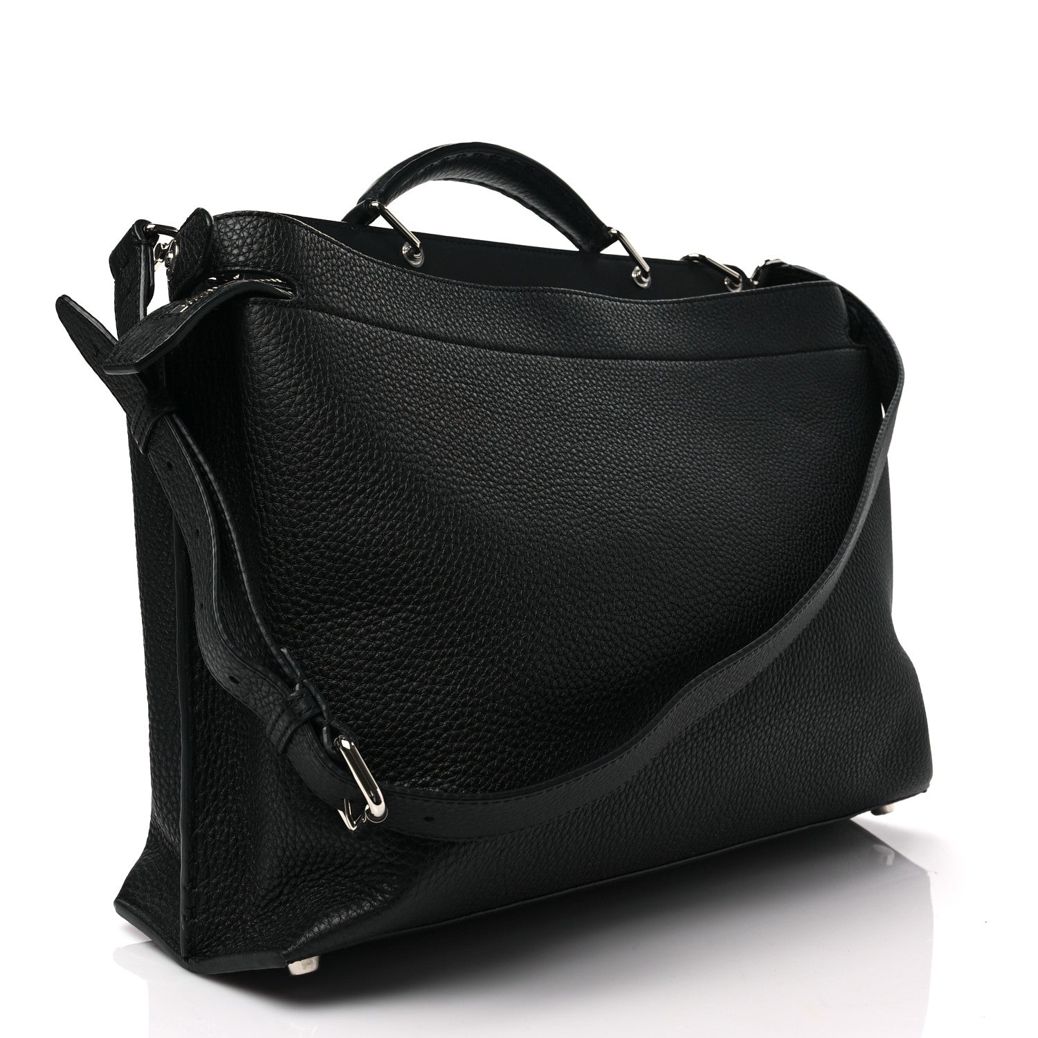 Fendi Cuoio Romano Selleria Vitello Grace Glazed Fabric FF 1974 Large Peekaboo Iconic Essential Satchel Black 3 of 7