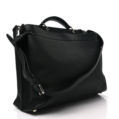 Fendi Cuoio Romano Selleria Vitello Grace Glazed Fabric FF 1974 Large Peekaboo Iconic Essential Satchel Black 3 of 7