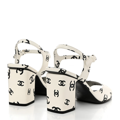 Chanel Printed Lambskin Coco Beach Sandals 38 White Black 4 of 8