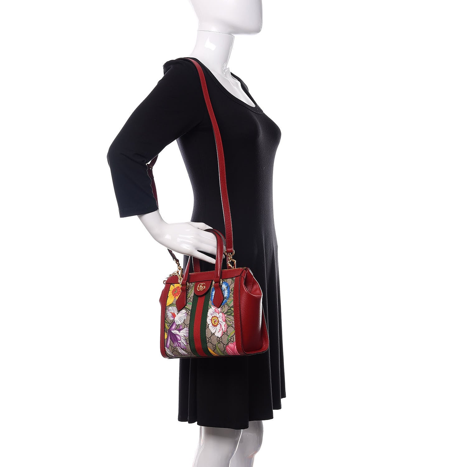 Gucci GG Supreme Monogram Flora Web Small Ophidia Tote Bag Red 2 of 10