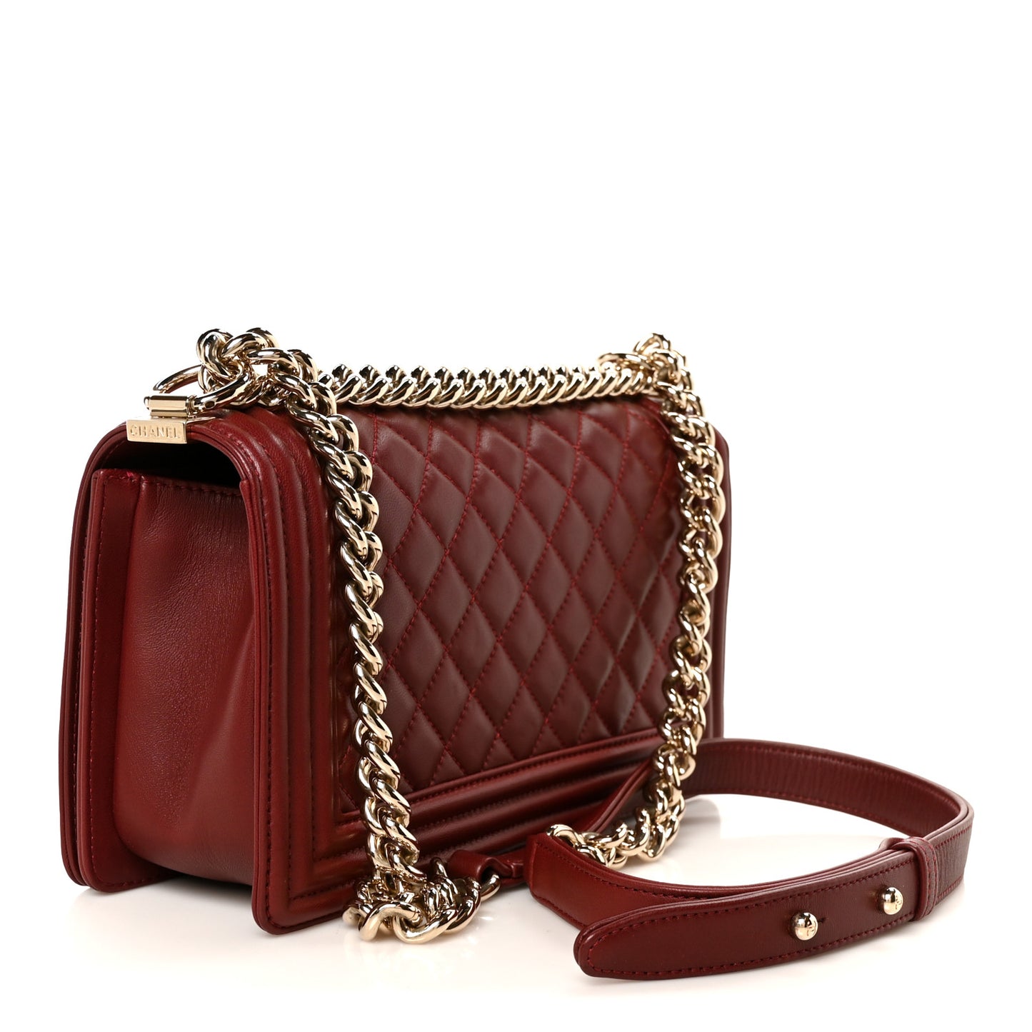 Lambskin Quilted Medium Boy Flap Burgundy