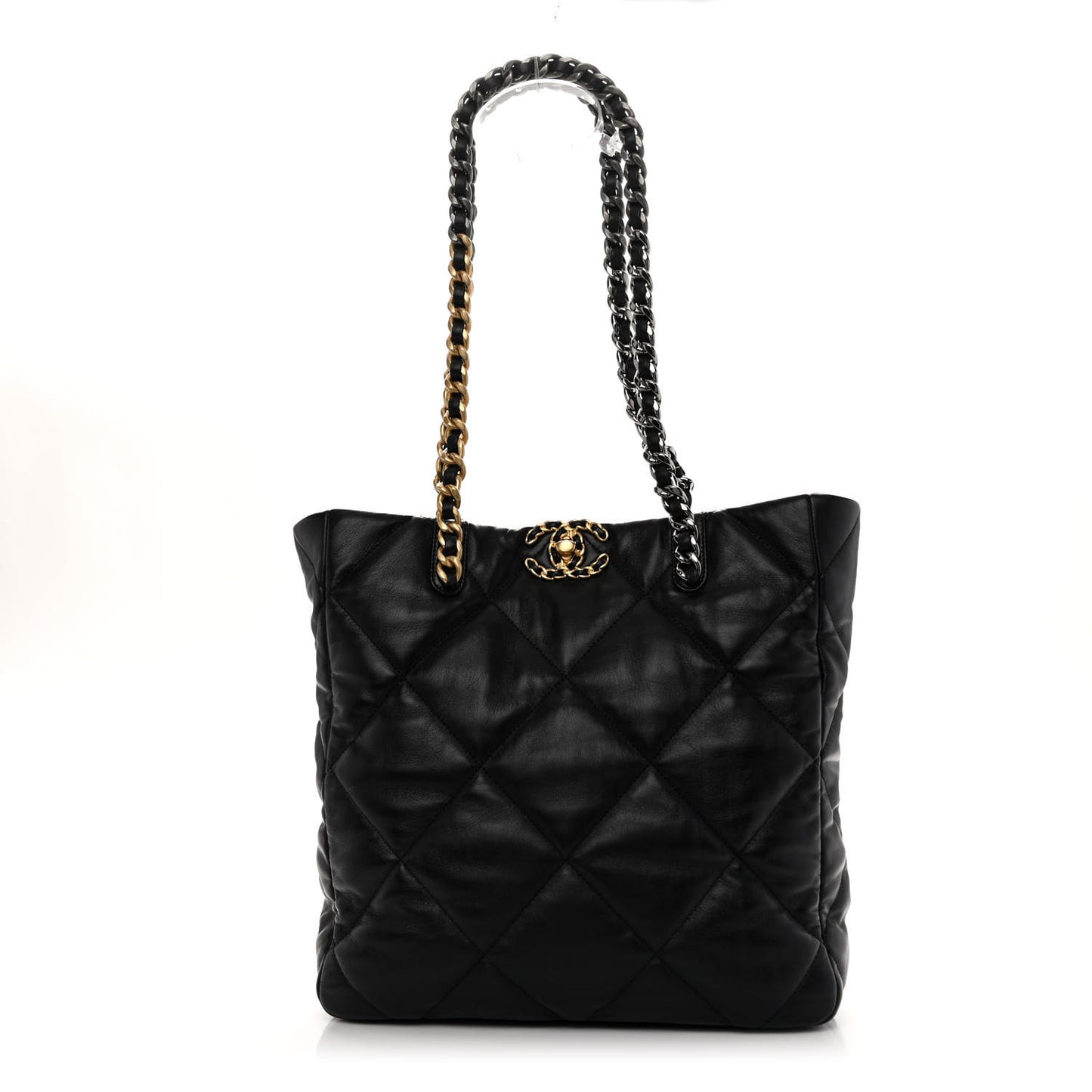 Lambskin Quilted Chanel 19 Shopping Bag Black