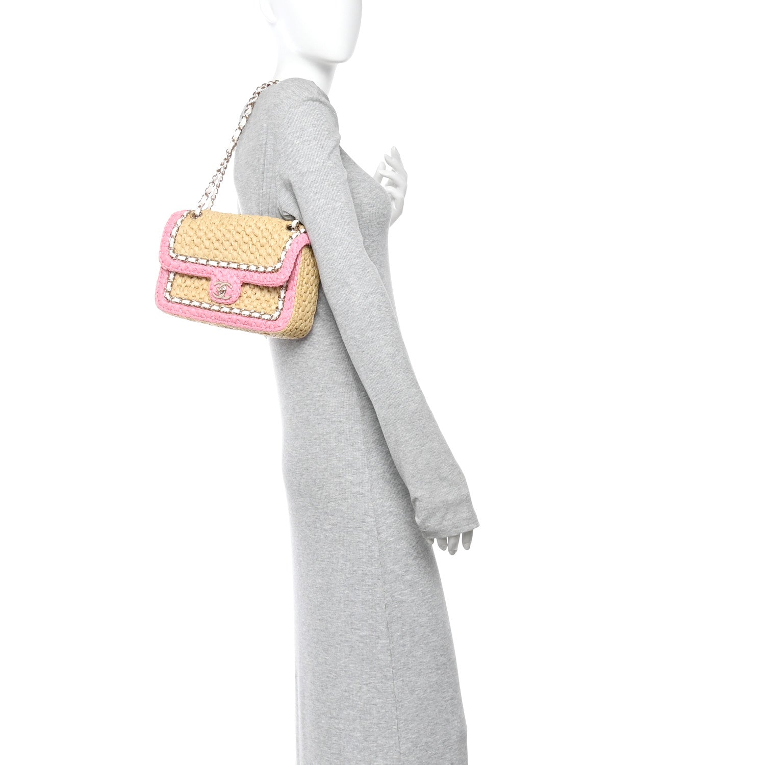Chanel Raffia Chain Venice Beach Flap Bag Beige Pink 2 of 11