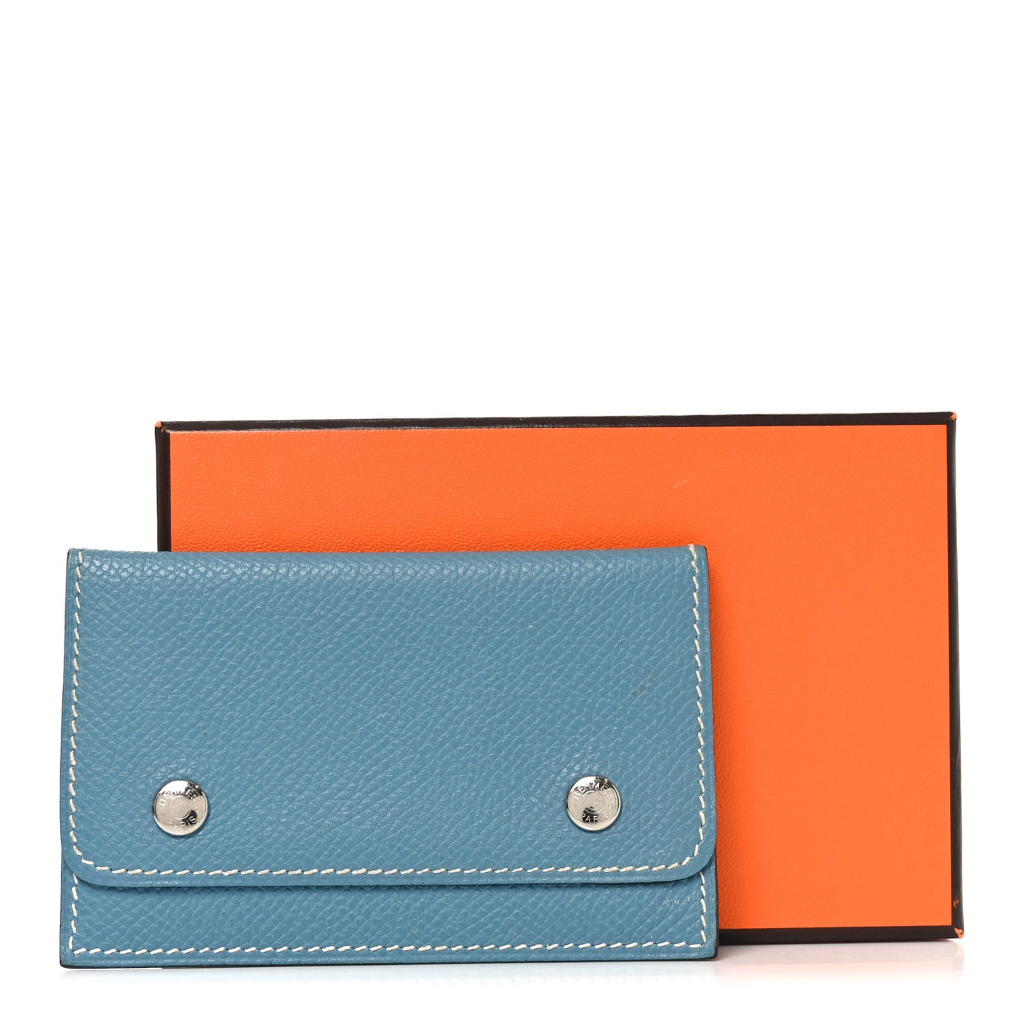 Epsom Hermesnap Card Holder Bleu Jean