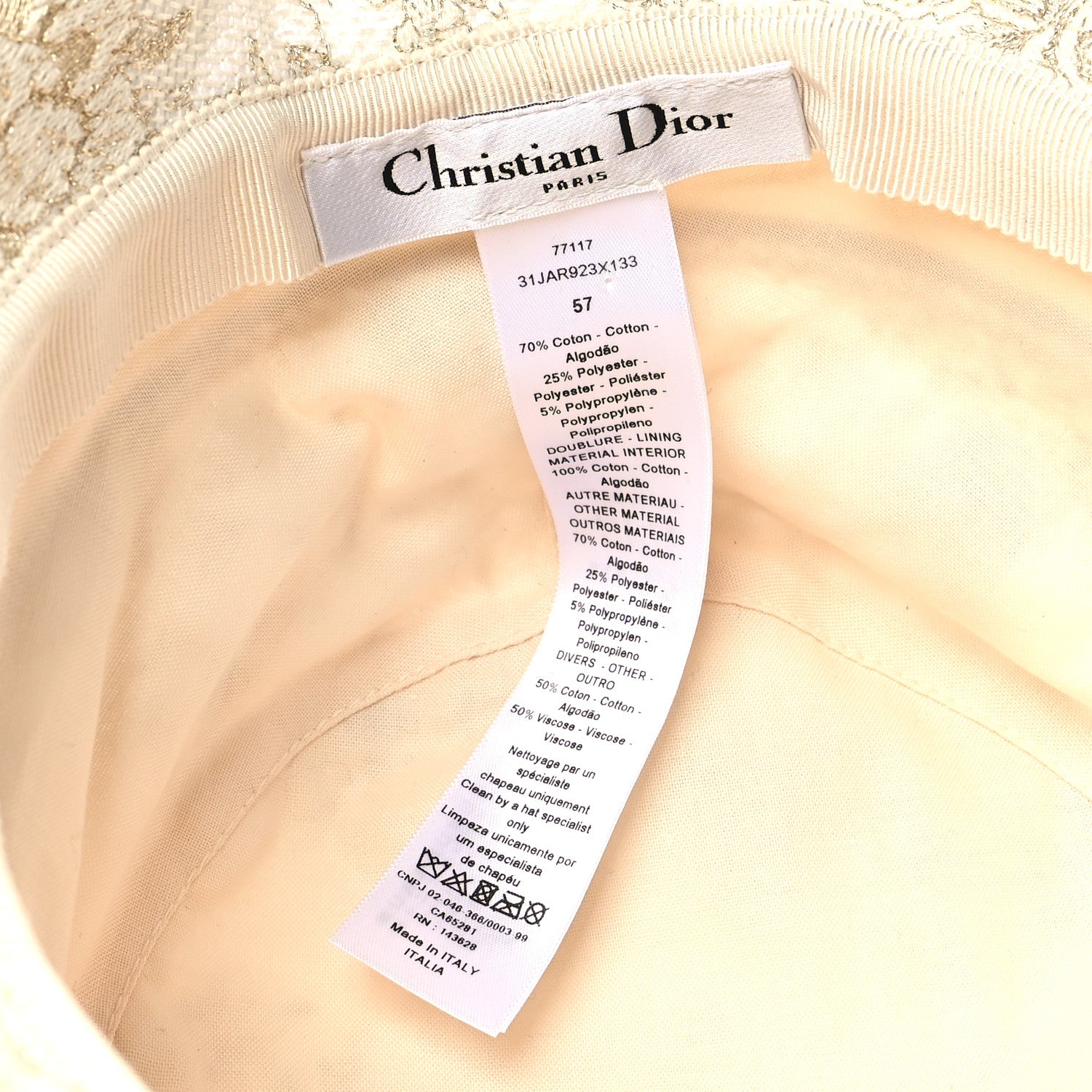 Christian Dior Cotton D-Bobby Small Brim Bucket Hat 57 White Gold 7 of 9