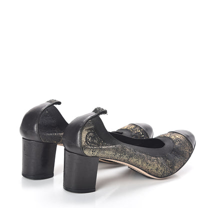Chanel Metallic Lambskin Cap Toe CC Elastic Stretch Pumps 38.5 Black 4 of 13