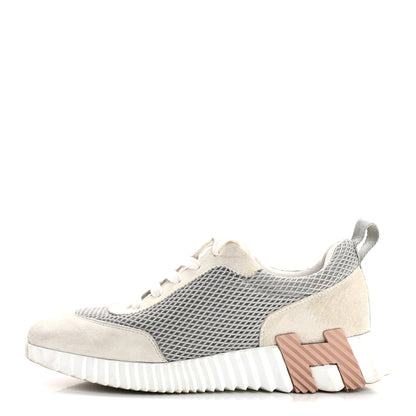 Hermes Air Mesh Suede Goatskin Bouncing Sneakers  38 Gris Lulea White 1 of 14
