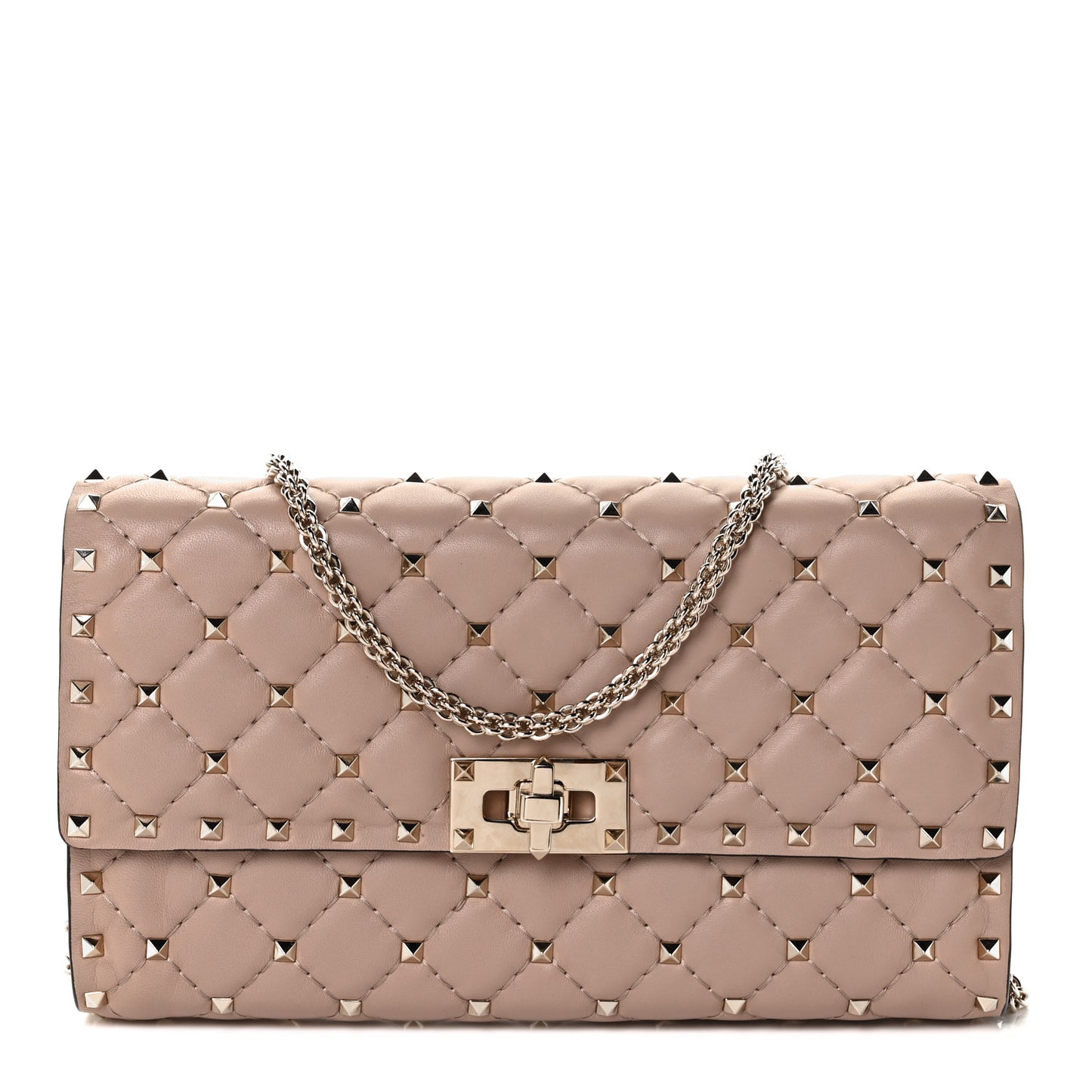 Lambskin Rockstud Spike Wallet on Chain Poudre