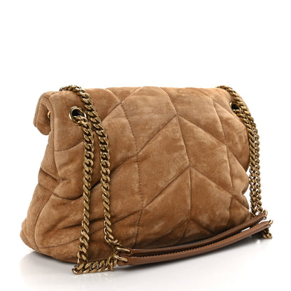 Saint Laurent Suede Calfskin Quilted Small Loulou Puffer Monogram Chain Satchel Cinnamon 3 of 9