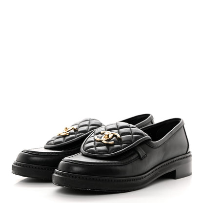 Chanel Lambskin Quilted CC Turnlock Loafers 37.5 Black 3 of 10
