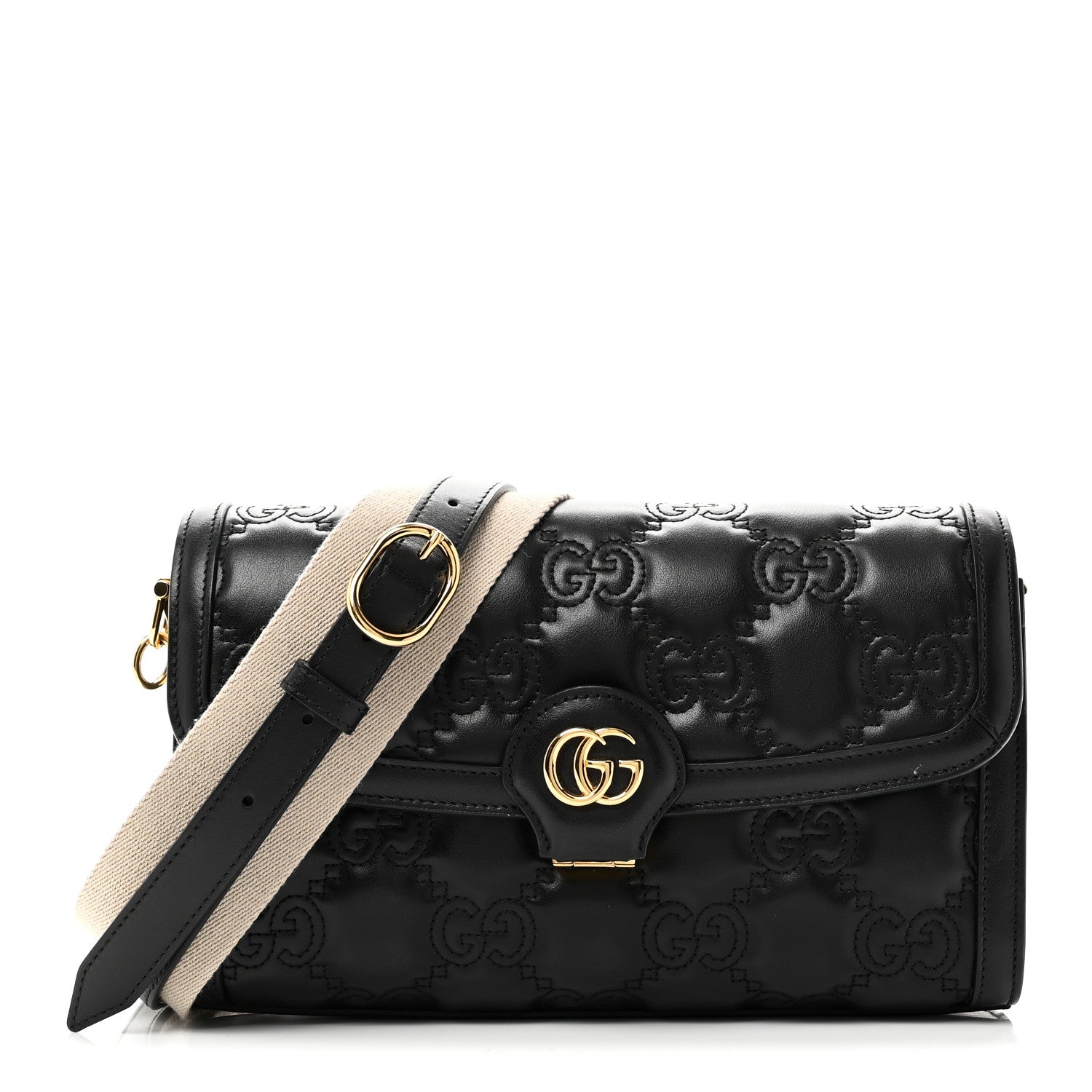 Gucci Calfskin GG Matelasse Small Flap Shoulder Bag Black Natural 1 of 10