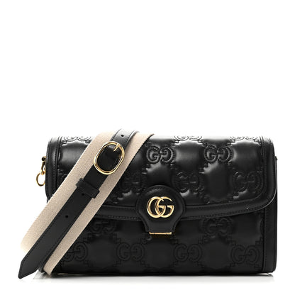 Gucci Calfskin GG Matelasse Small Flap Shoulder Bag Black Natural 1 of 10