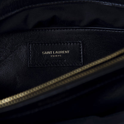 Saint Laurent Cracked Shiny Calfskin Matelasse Chevron Monogram Large College Satchel Black 9 of 11