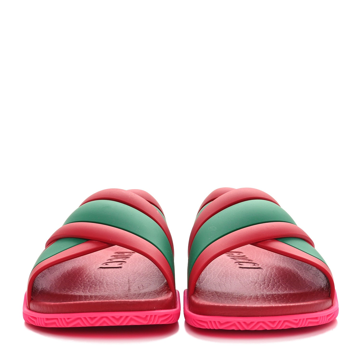 Gucci Rubber Web Womens Criss Cross Slide Sandals 35 Coral New Shamarock 3 of 8