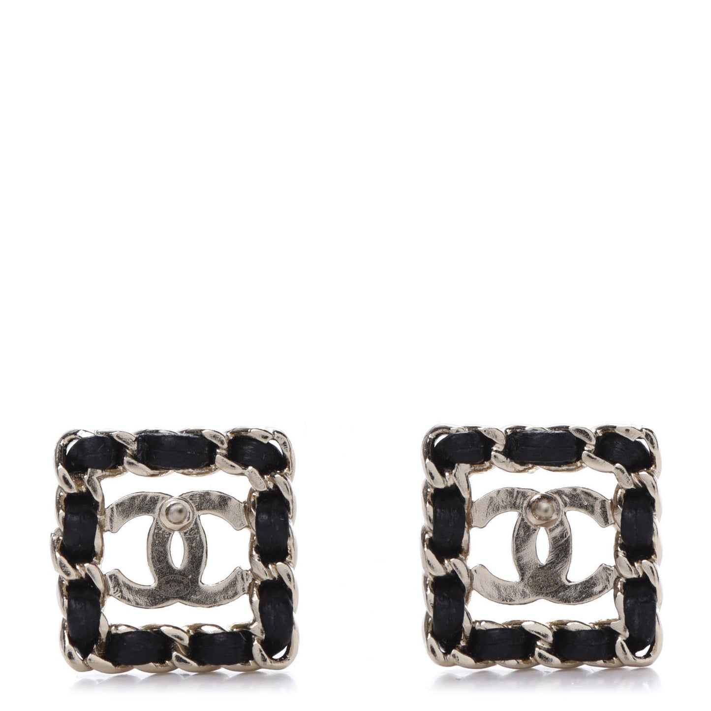 Crystal Lambskin Chain Sergeant Stud Earrings Black Gold