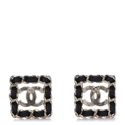 Chanel Crystal Lambskin Chain Sergeant Stud Earrings Black Gold 3 of 5