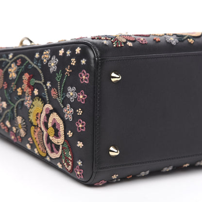Christian Dior Smooth Calfskin Embroidered Beaded Floral Medium Lady Dior Black Multicolor 9 of 12