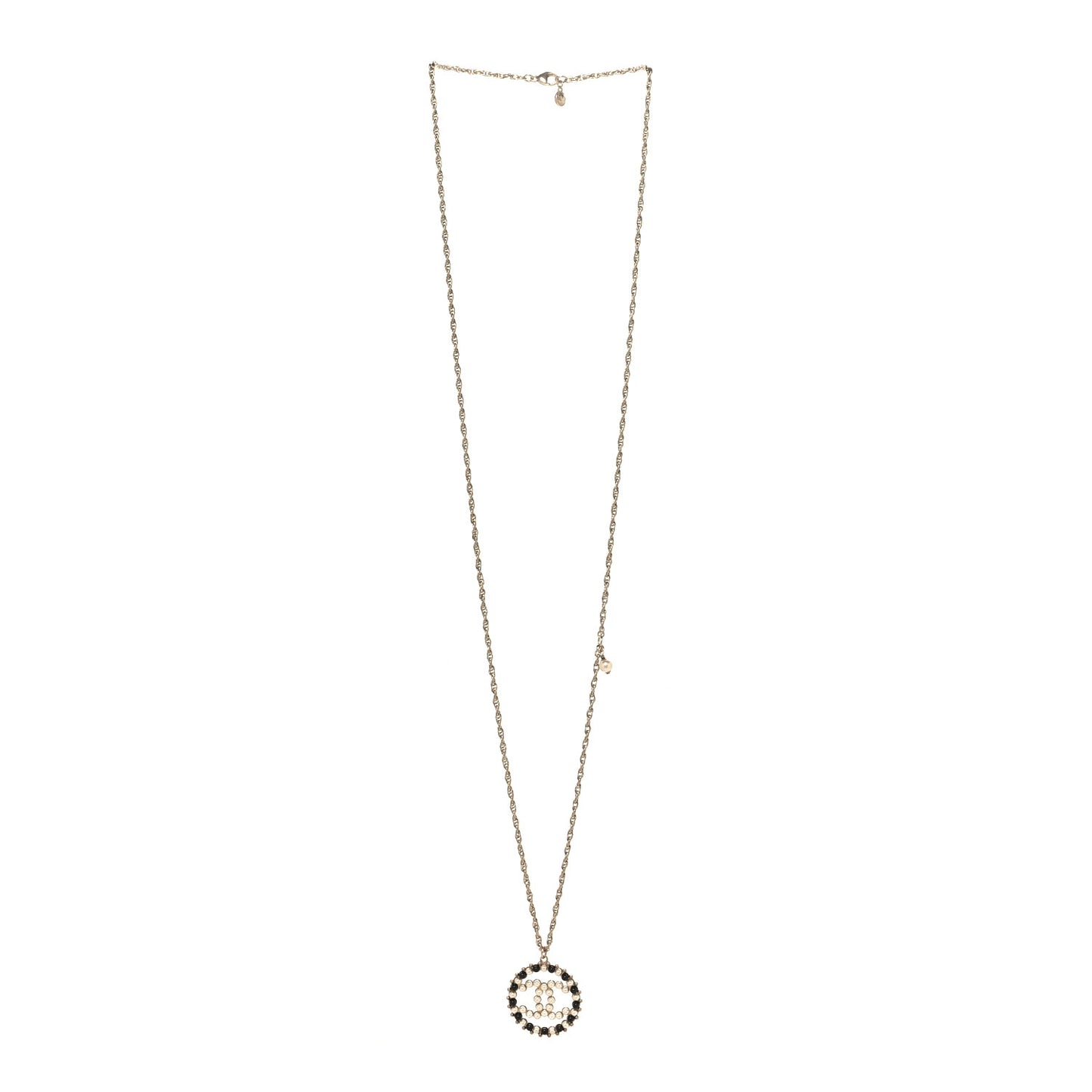 Pearl CC Round Pendant Necklace Gold Black
