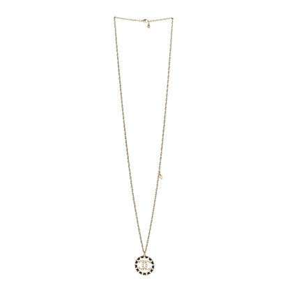 Chanel Pearl CC Round Pendant Necklace Gold Black 3 of 5
