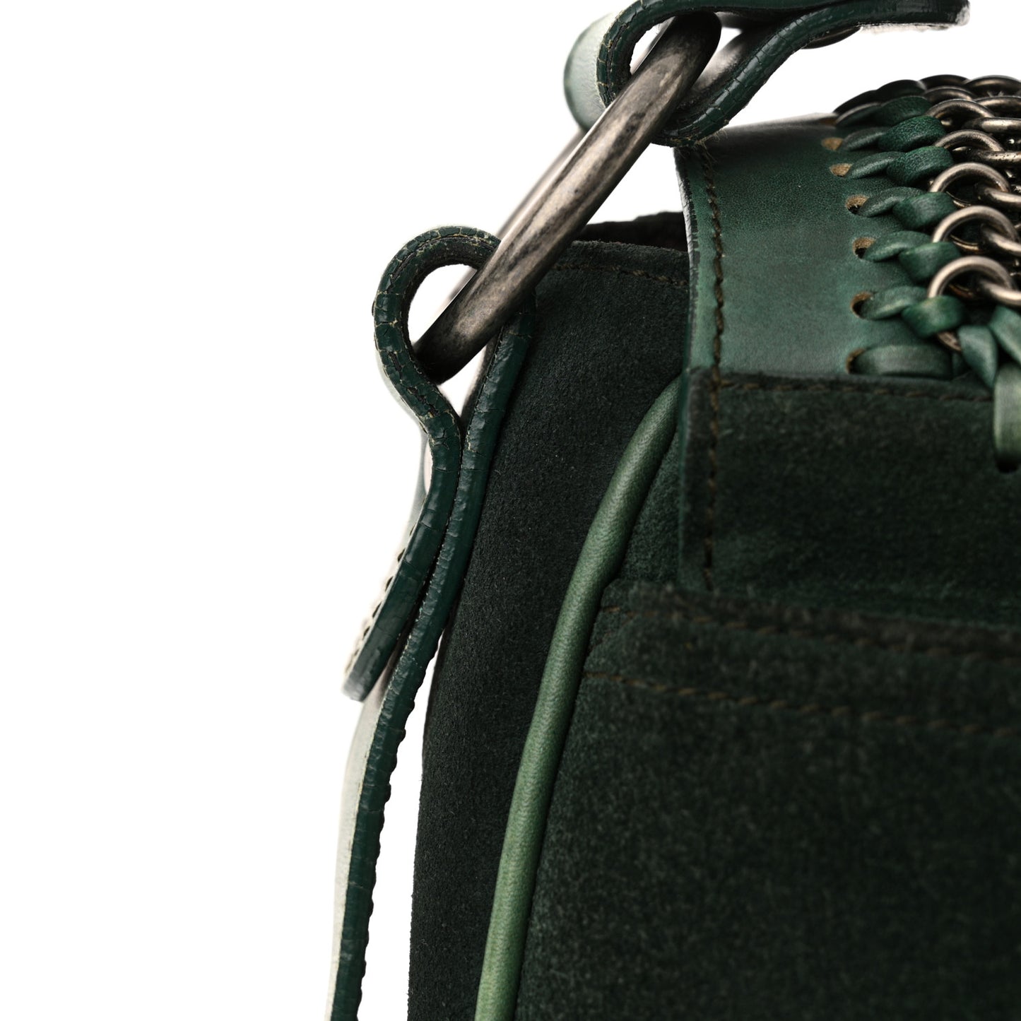 Suede Calfskin Medium Gaucho Double Saddle Green