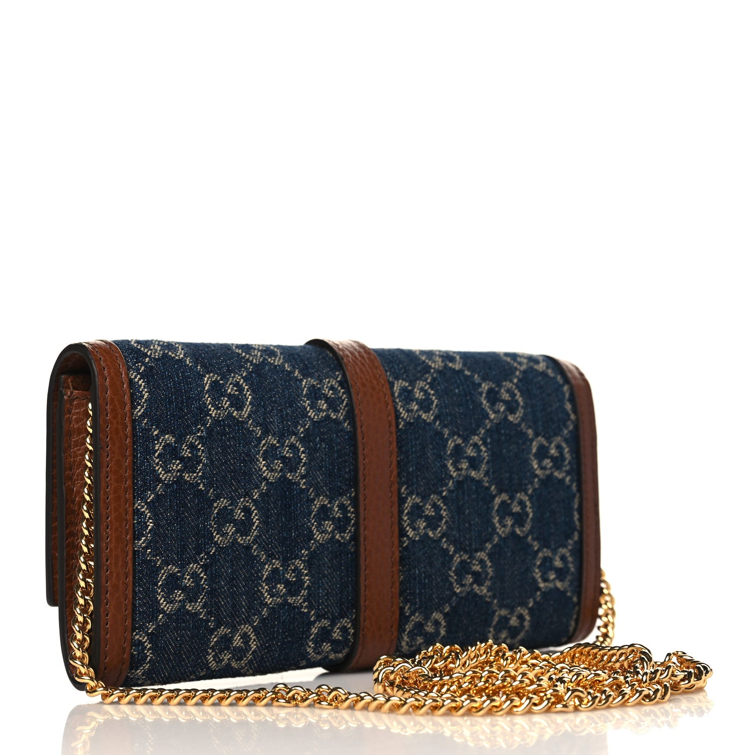 Gucci New Denim GG Monogram Jackie 1961 Chain Wallet Blue Tea Cuir 3 of 9