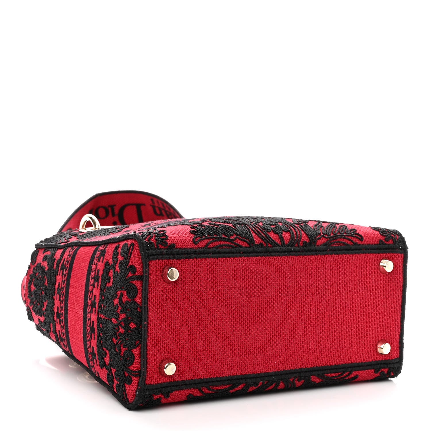 Christian Dior Canvas Embroidered Ornamental Cornely Medium Lady D-Lite Red Black 4 of 9