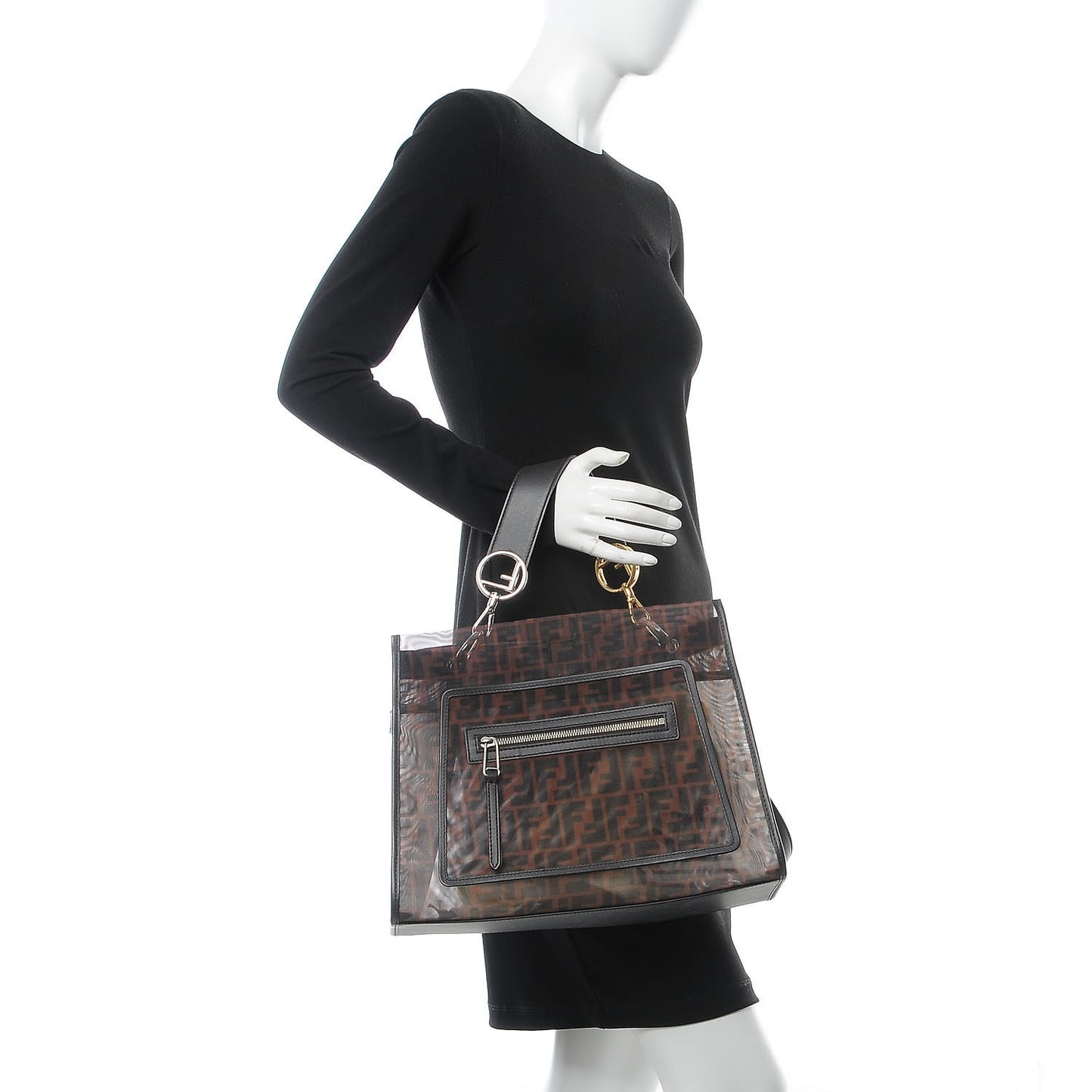 Mesh Vitello Century F is Fendi FF 1974 Regular Runaway Satchel Marrone Black Ebano
