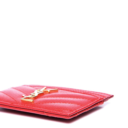 Saint Laurent Grain De Poudre Matelasse Chevron Monogram Credit Card Case New Red 8 of 10