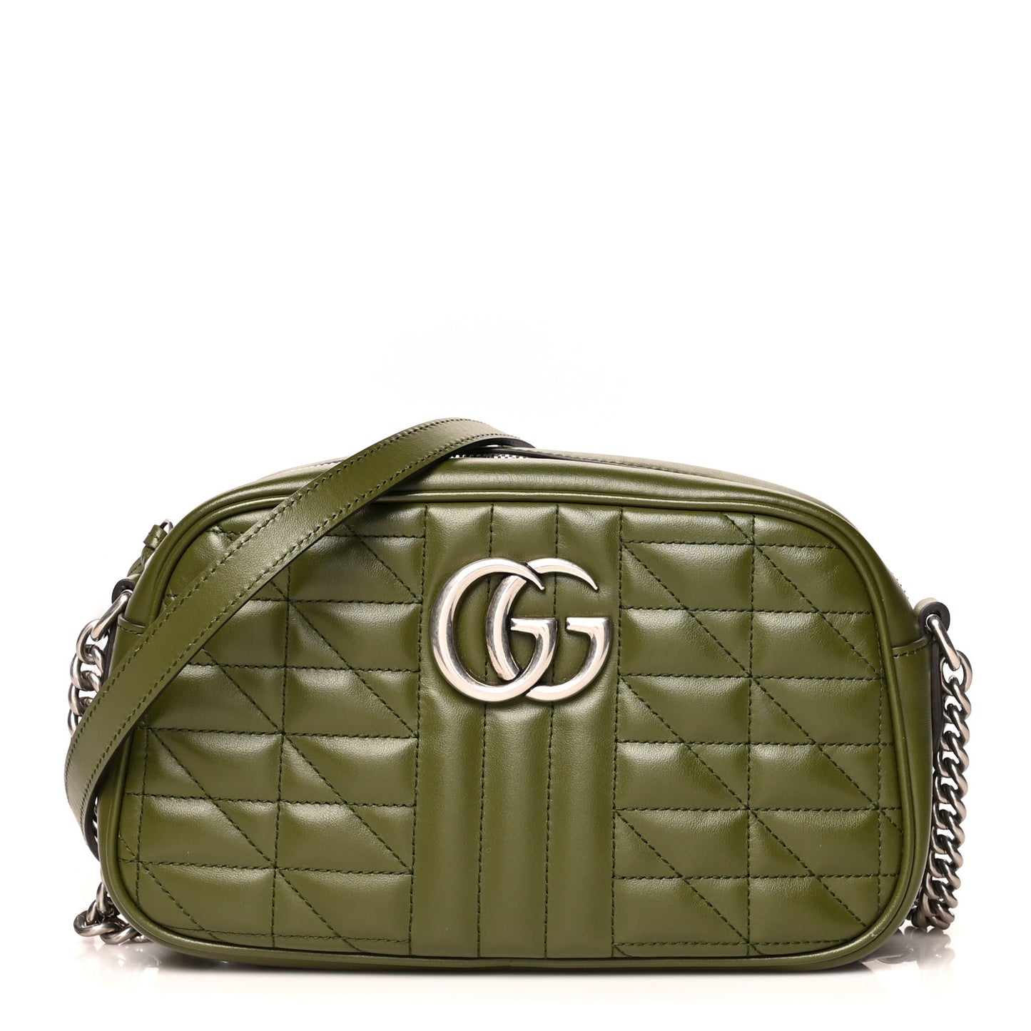 Calfskin Matelasse Aria Small GG Marmont Chain Shoulder Bag Military Wood