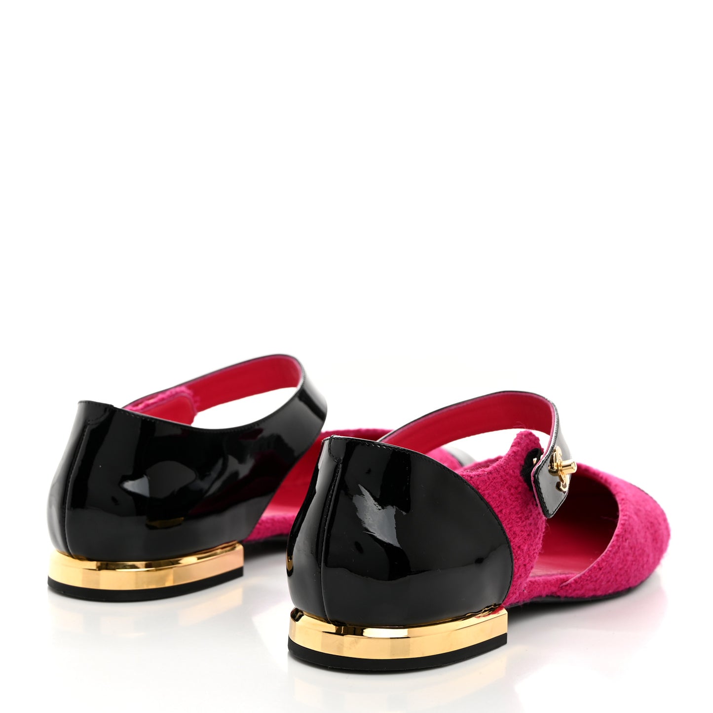 Tweed Patent Cap Toe Ballerina Flats 40 Dark Pink Black