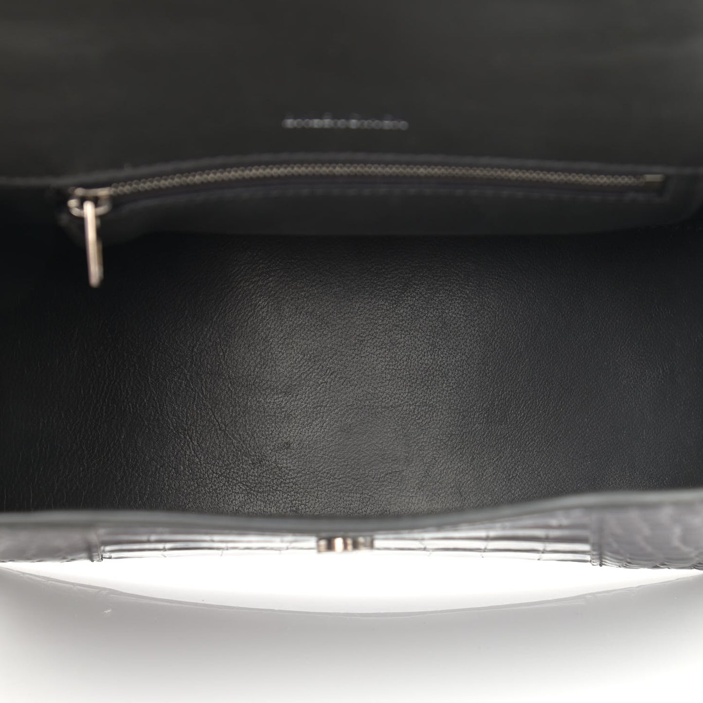 Shiny Calfskin Crocodile Embossed Small Hourglass Top Handle Bag Dark Grey