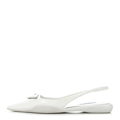 Prada Spazzolato Triangle Logo Pointed Toe Slingback Flats 37 White 1 of 12