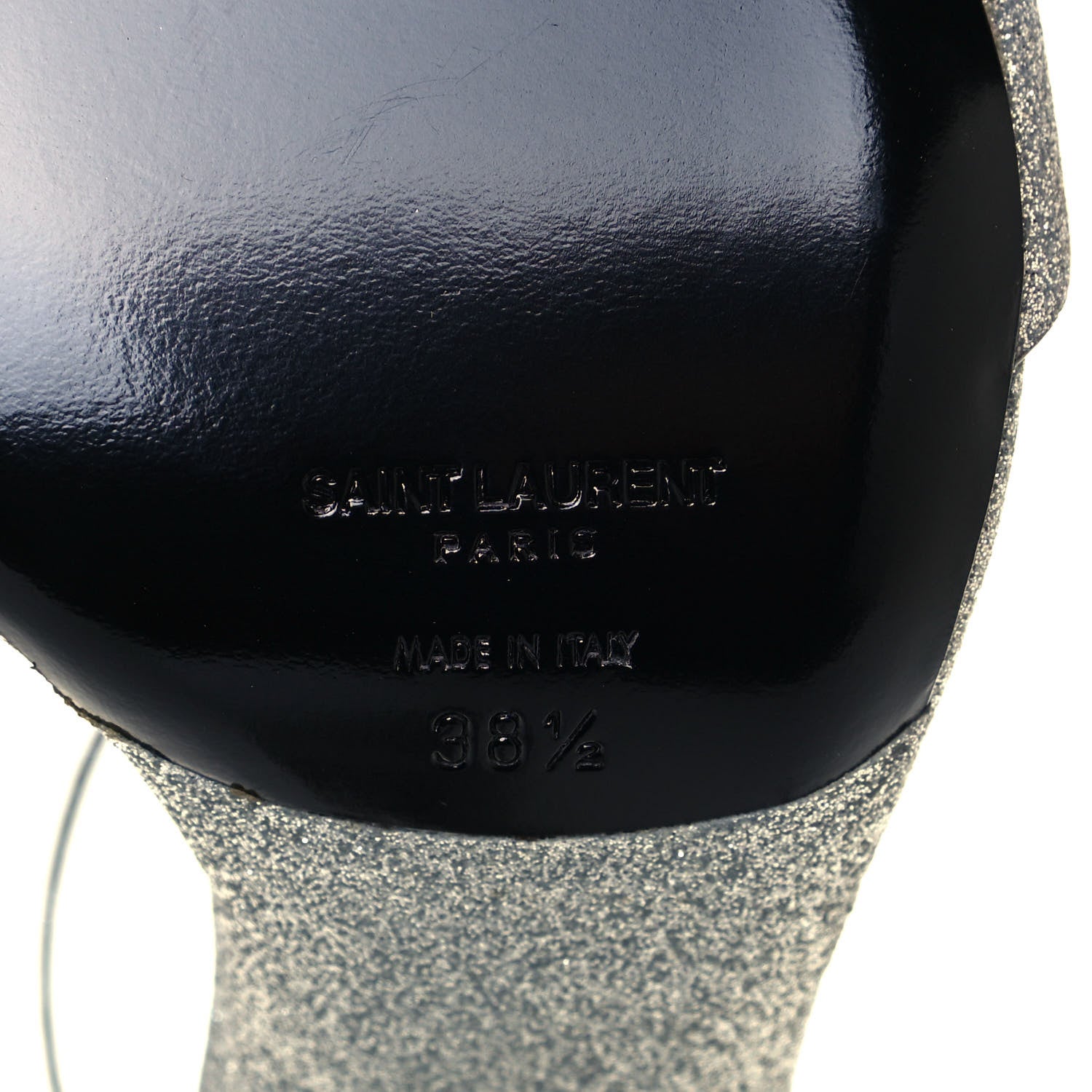 Saint Laurent Glitter Amber 105 Ankle Strap Sandals 38.5 Silver 6 of 8