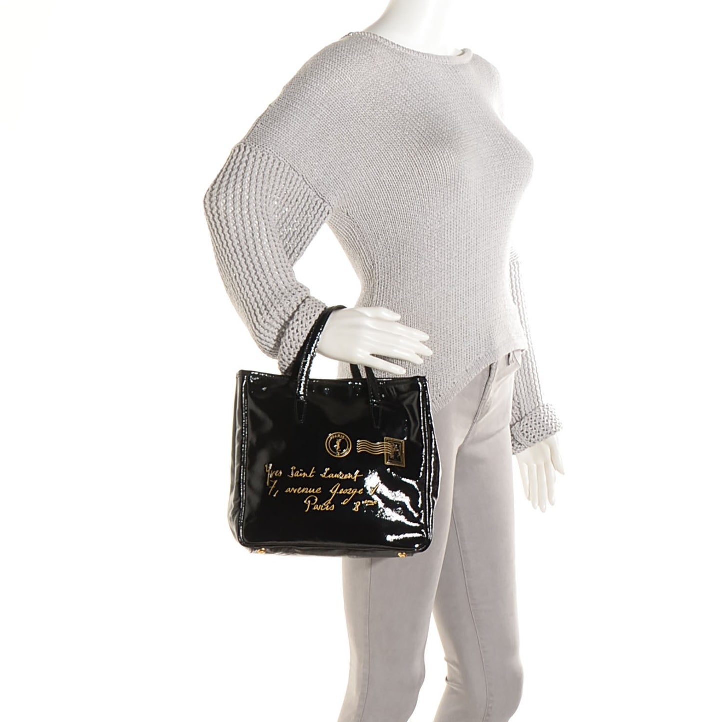 Textured Patent Small Y-Mail Tote Black