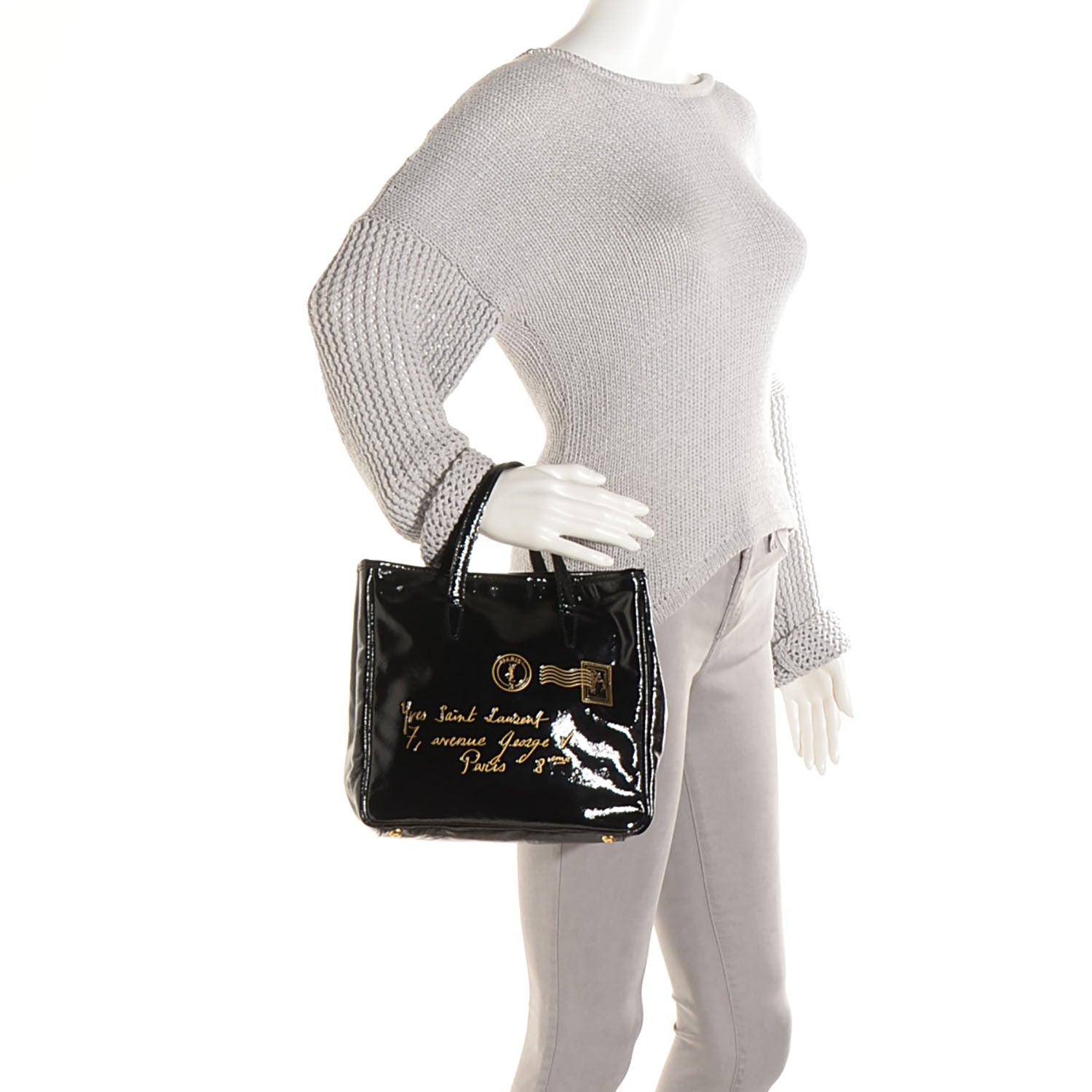 Saint Laurent Textured Patent Small Y-Mail Tote Black 2 of 7