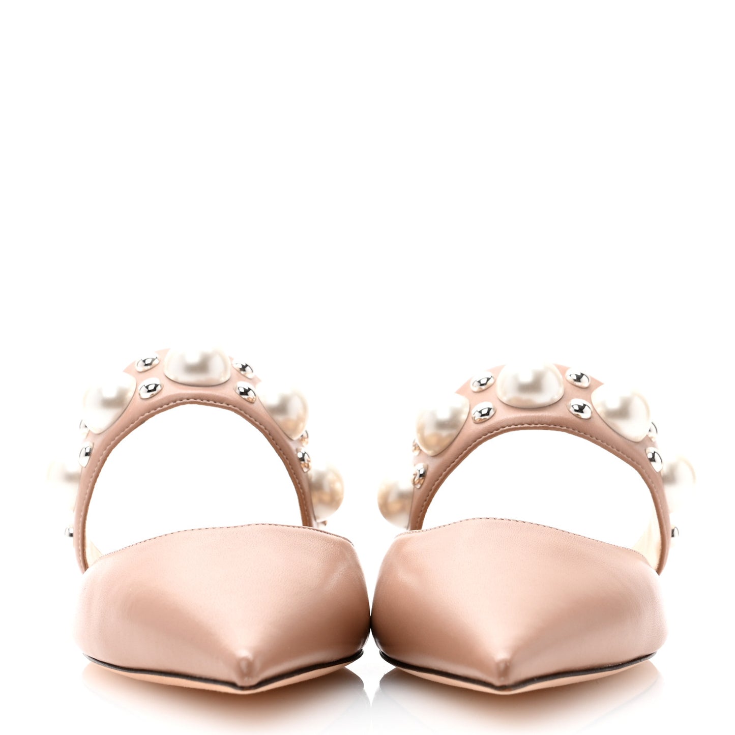 Nappa Pearly Stud Embellished Basette Flat Mules 37 Pink