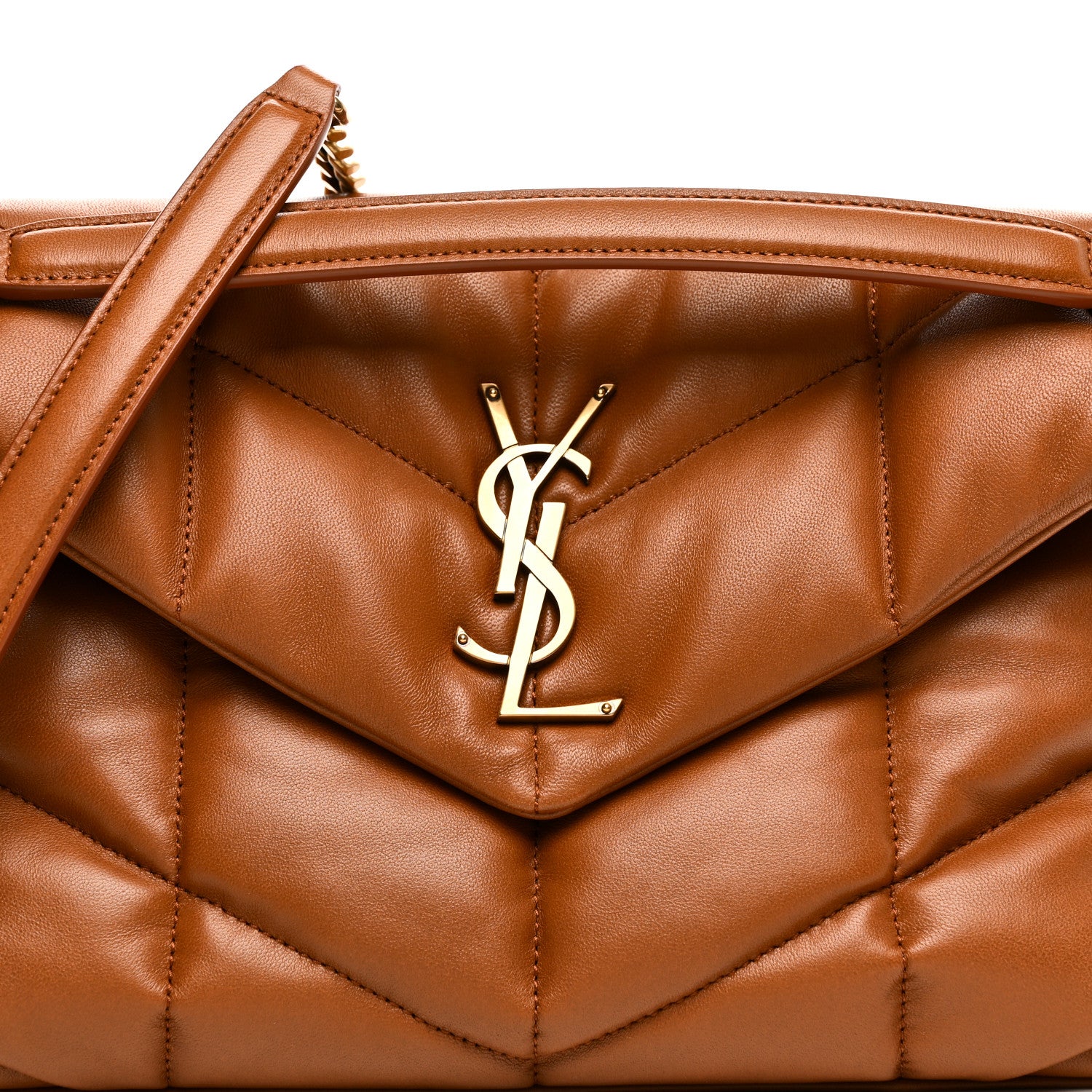 Saint Laurent Lambskin Quilted Small Loulou Puffer Monogram Chain Satchel Dark Honey 8 of 10