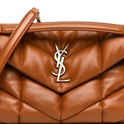 Saint Laurent Lambskin Quilted Small Loulou Puffer Monogram Chain Satchel Dark Honey 8 of 10