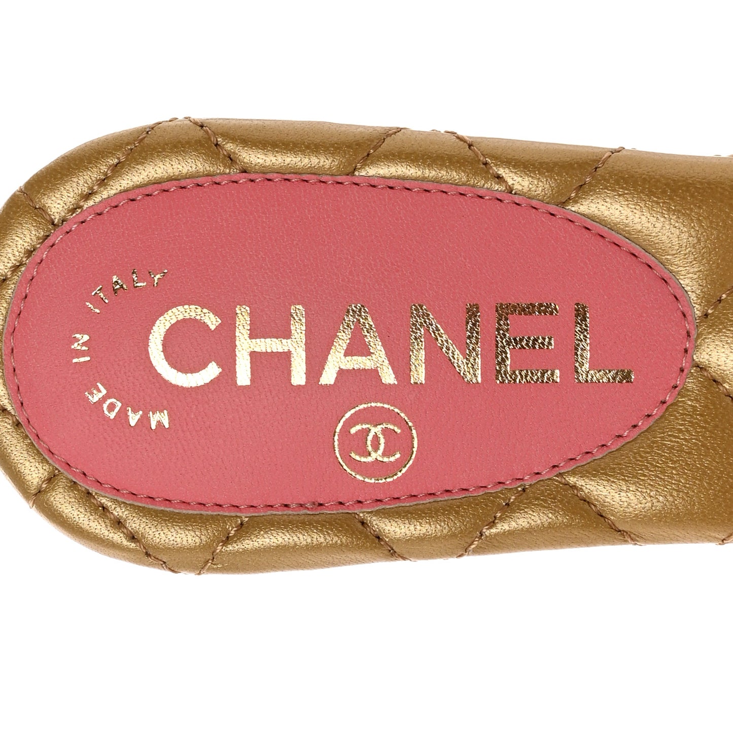 Goatskin Lambskin Quilted CC Sandal Mules 36.5 Pink Gold